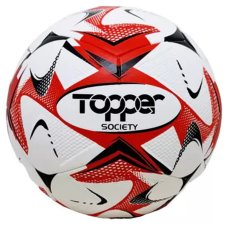 Bola de Futebol Society Topper Slick Colorful - Branco e Vermelho