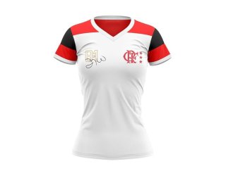 Camisa Feminina Flamengo Zico Retrô Mundial 1981 Oficial - Branco