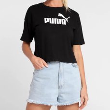Camiseta Cropped Puma Essentials Logo Feminina - Preto