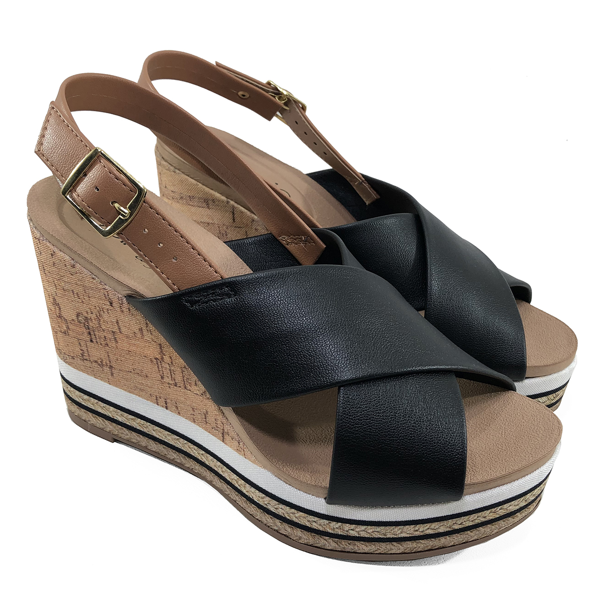 Sandália Anabela Beira Rio Tiras Cruzadas Feminina Preto - Compre Agora |  Cabana Magazine