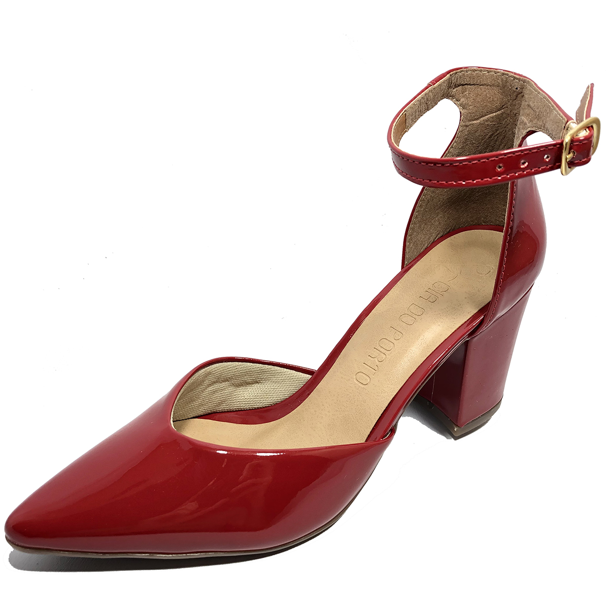 scarpin salto grosso vermelho