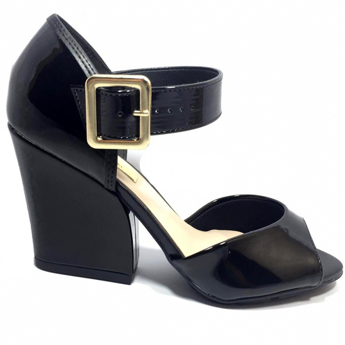 Sandália Moleca Salto Grosso Verniz Preta - Compre Agora | Cabana Magazine