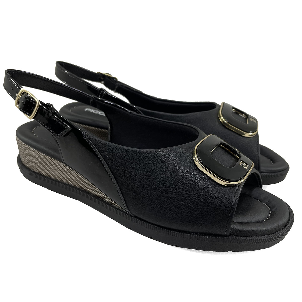 Sand lia Anabela Baixa Piccadilly Metal Logo Preto Compre Agora