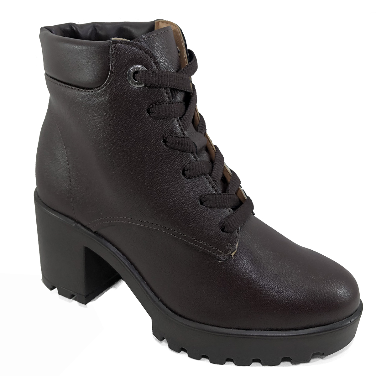 Bota Coturno Vizzano Salto Tratorado Fosco Cadarço Marrom Escuro - Compre  Agora | Cabana Magazine