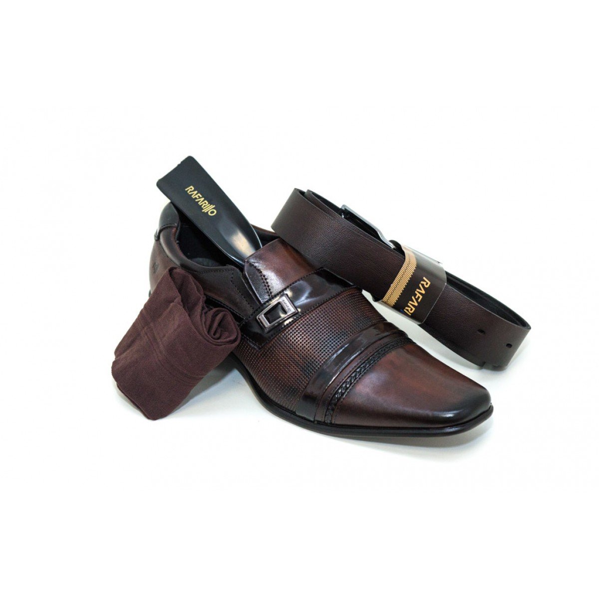 Sapato Social Masculino Rafarillo Couro Kit 4 em 1 Café - Compre Agora