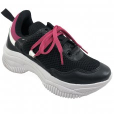 Tênis Sneaker BKR Esportivo B4260 Feminino - Preto e Rosa