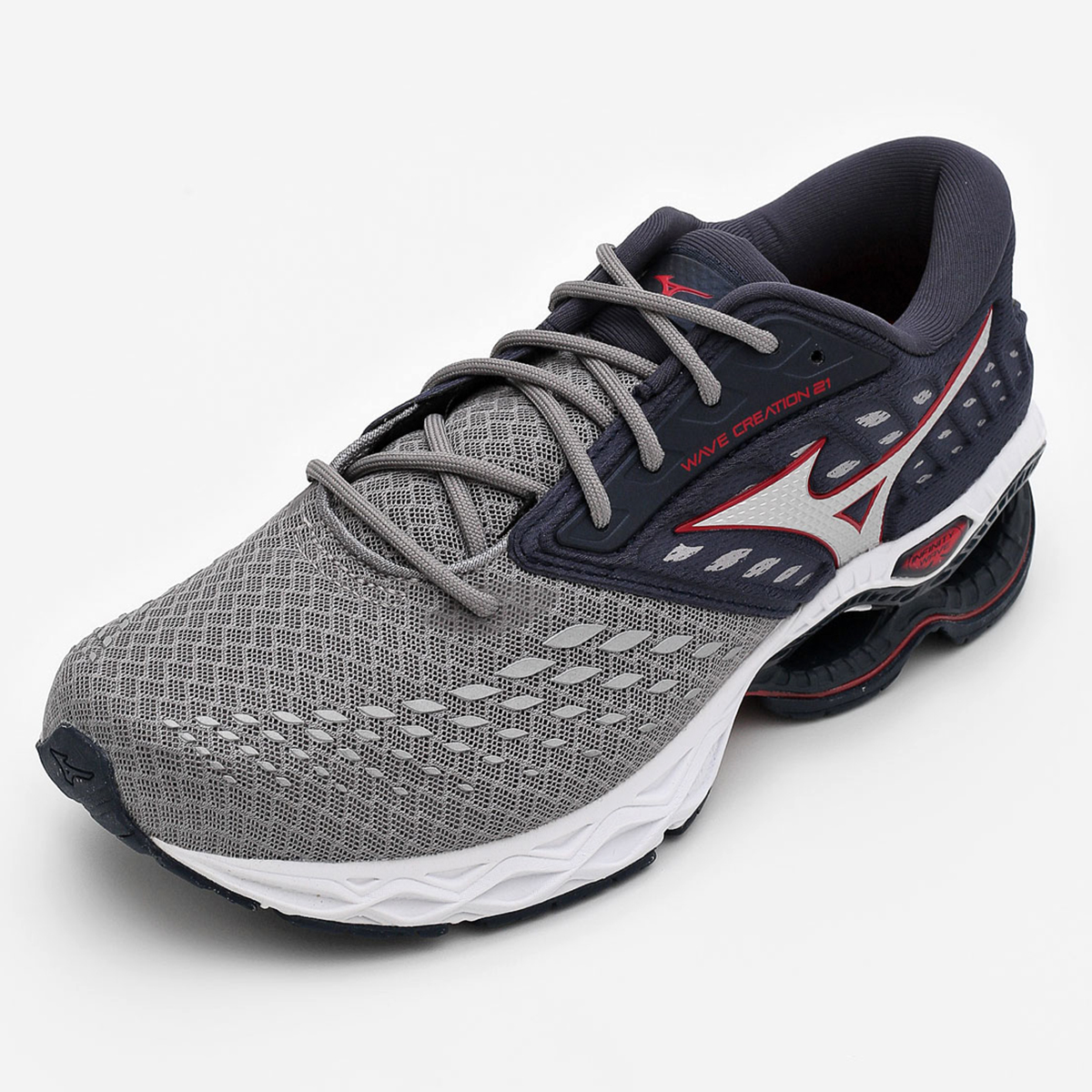 tenis mizuno cinza e vermelho