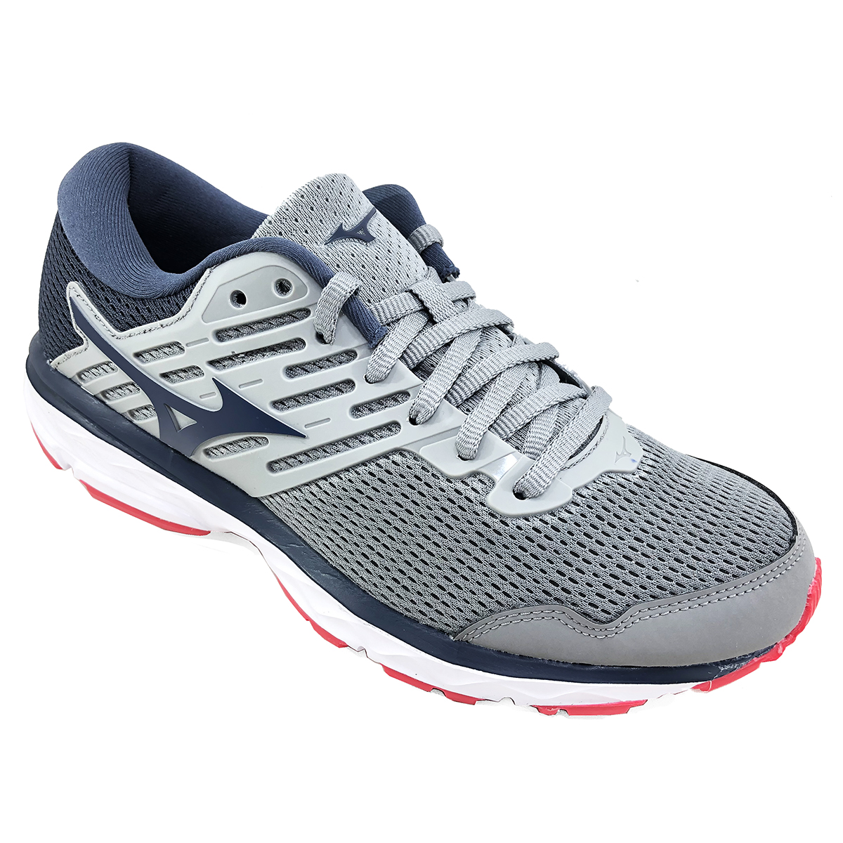 tenis mizuno cinza e vermelho