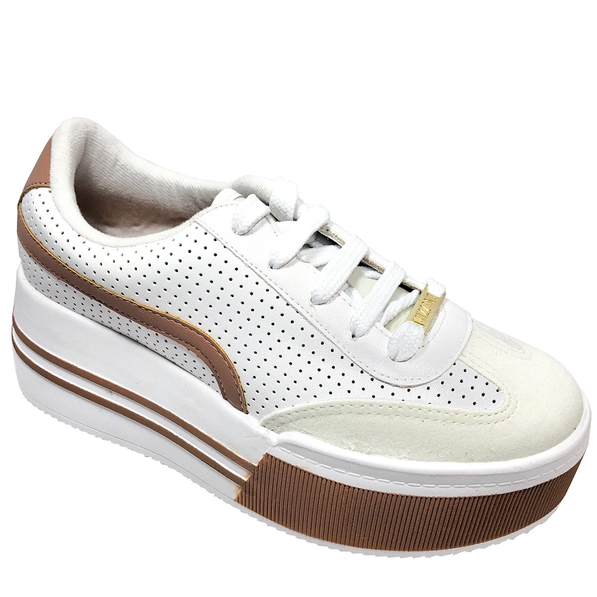 tenis vizzano branco com listra dourada