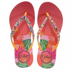 Chinelo Coca Cola Jungle Summer Feminino - Rosa e Laranja