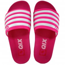 Chinelo Slide QIX Listras Feminino - Pink e Branco